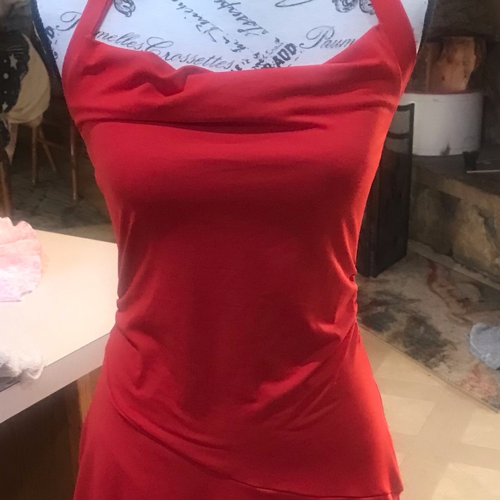 Red Halter Ruffle Hem Dress - Women